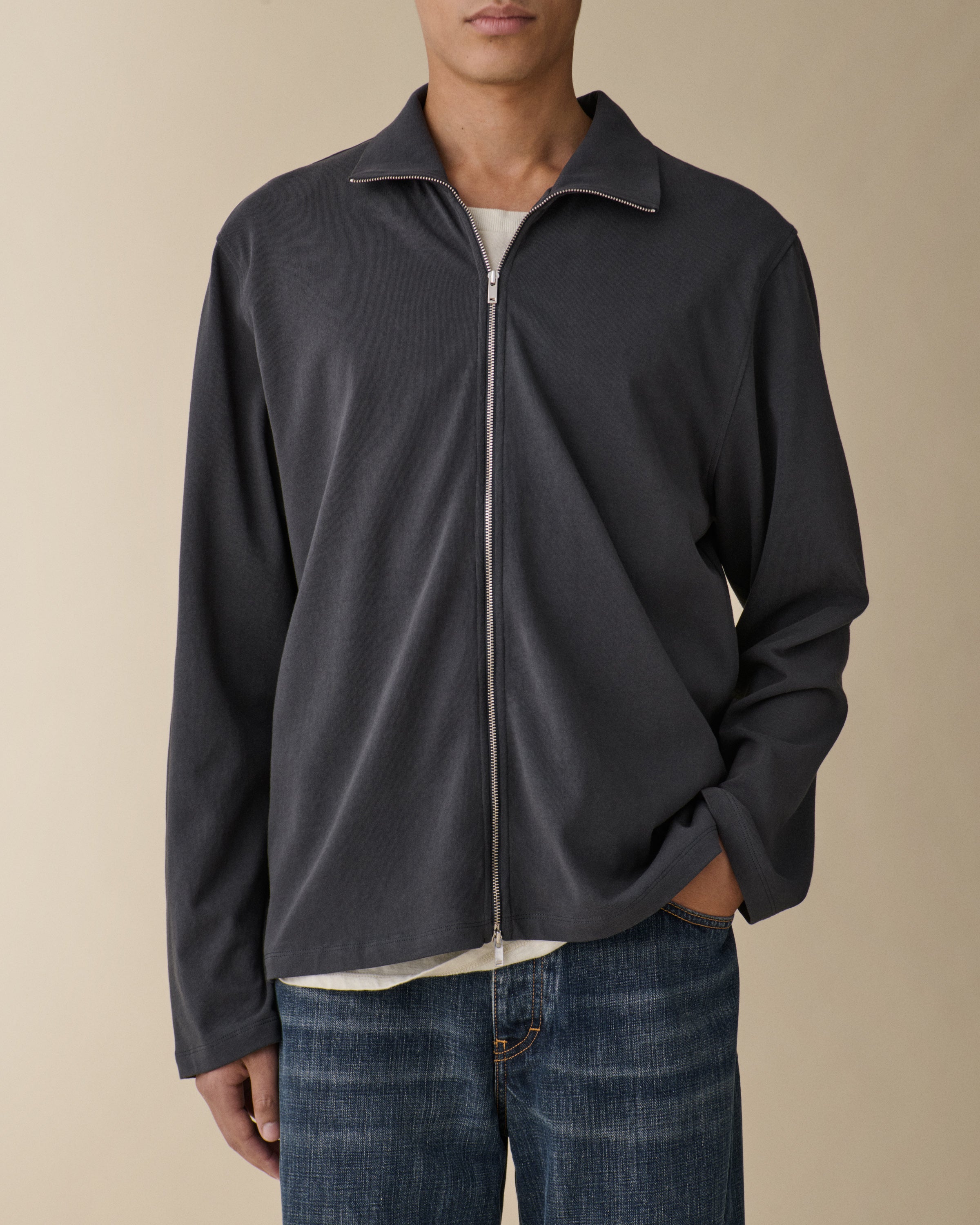 Men's Bosie Blue Grey Zipped Jersey Cardigan - Jeanerica