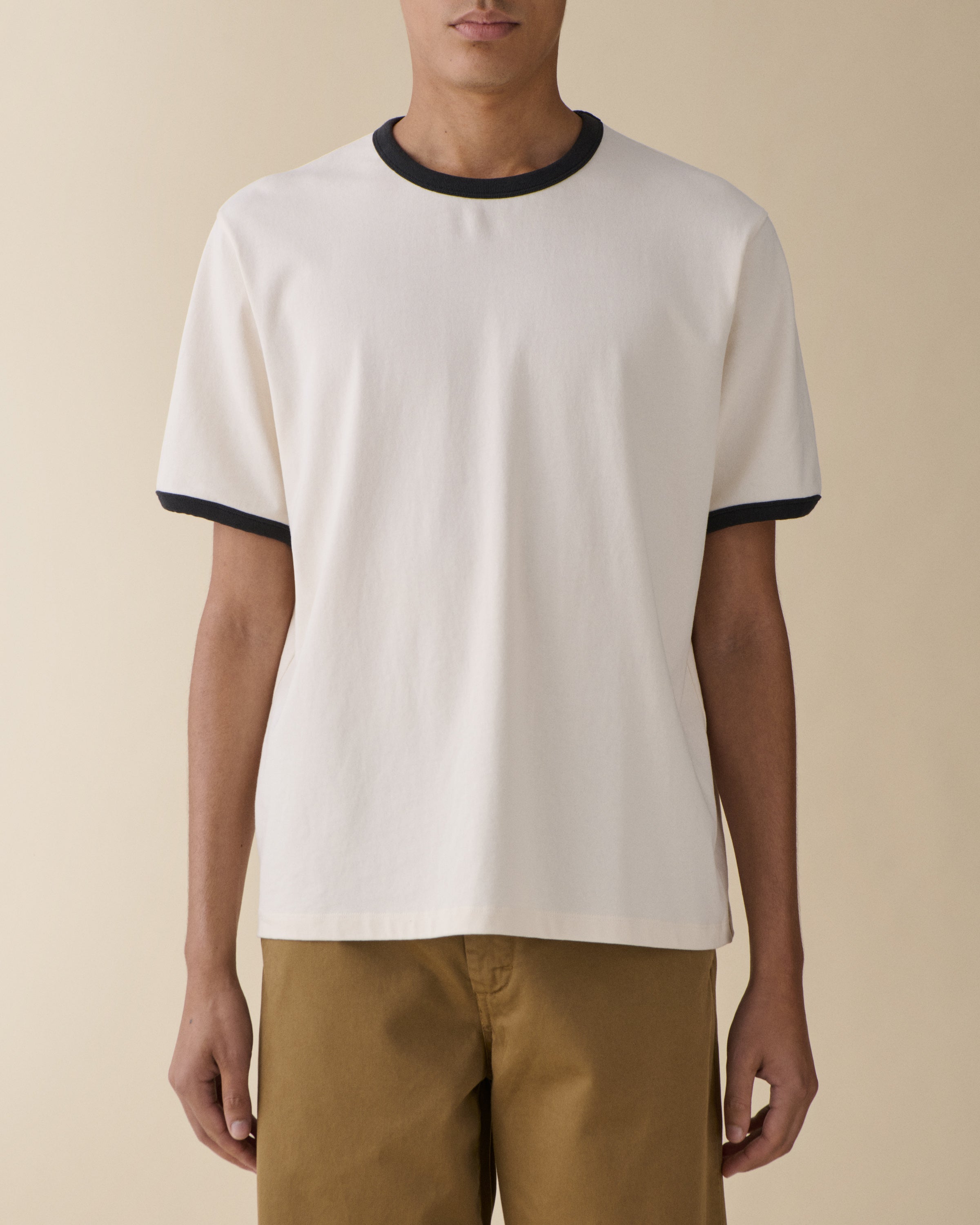 Men's Ringer T-shirt with Contrast Trim in Off White - Jeanerica