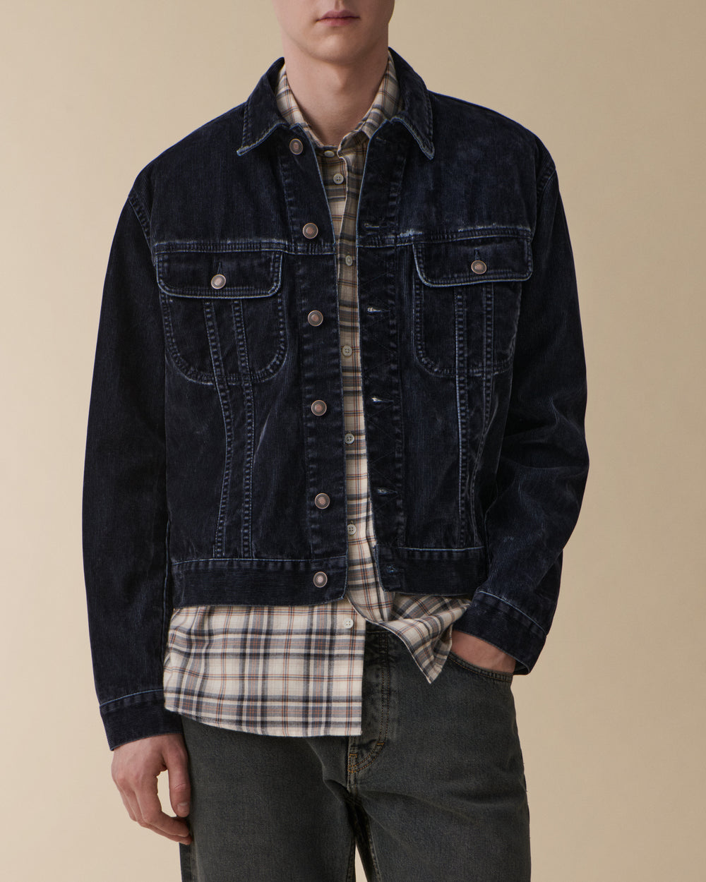 Alex Blue Grey Flock Corduroy