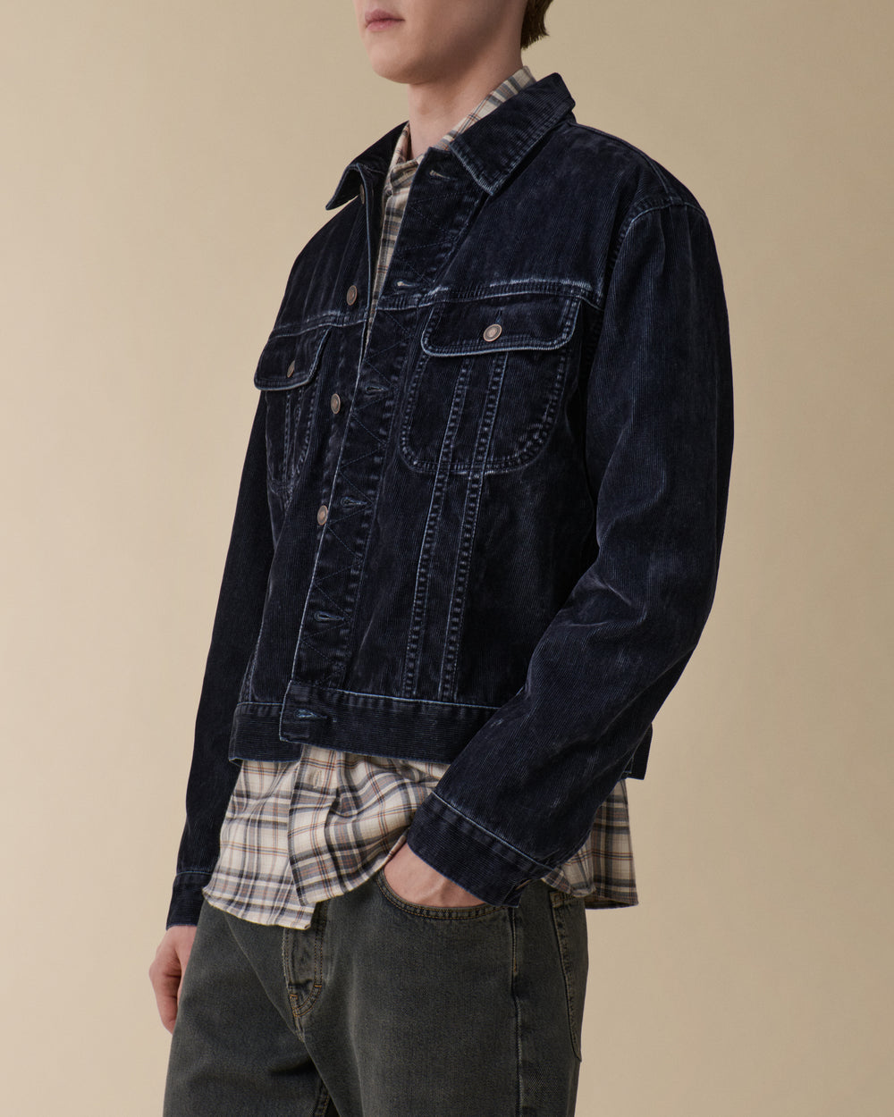 Alex Blue Grey Flock Corduroy