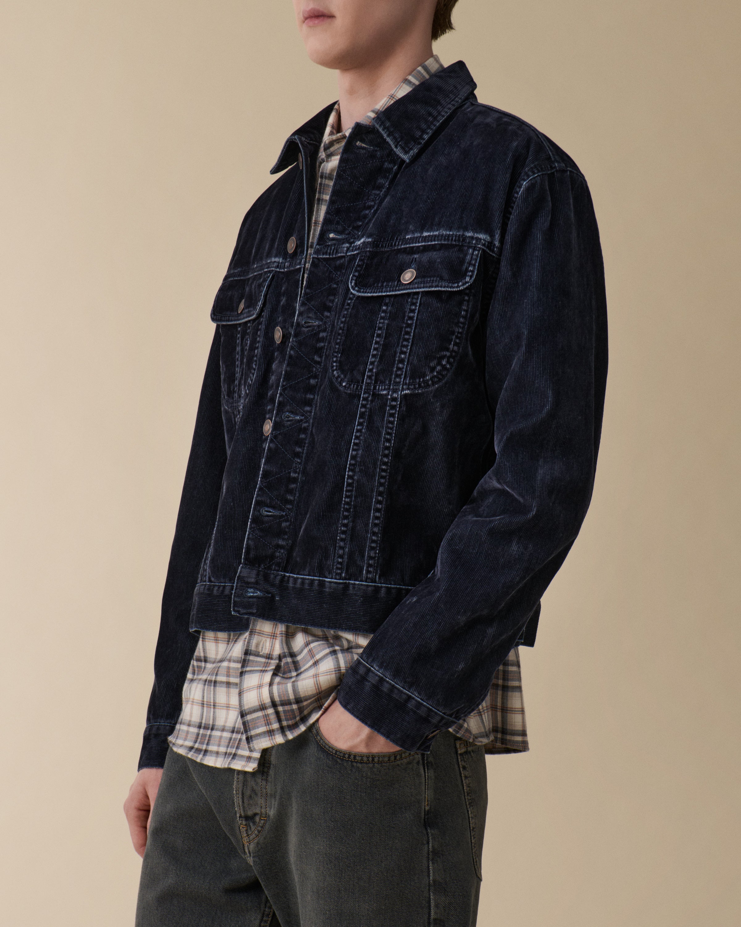 Alex Blue Grey Flock Corduroy