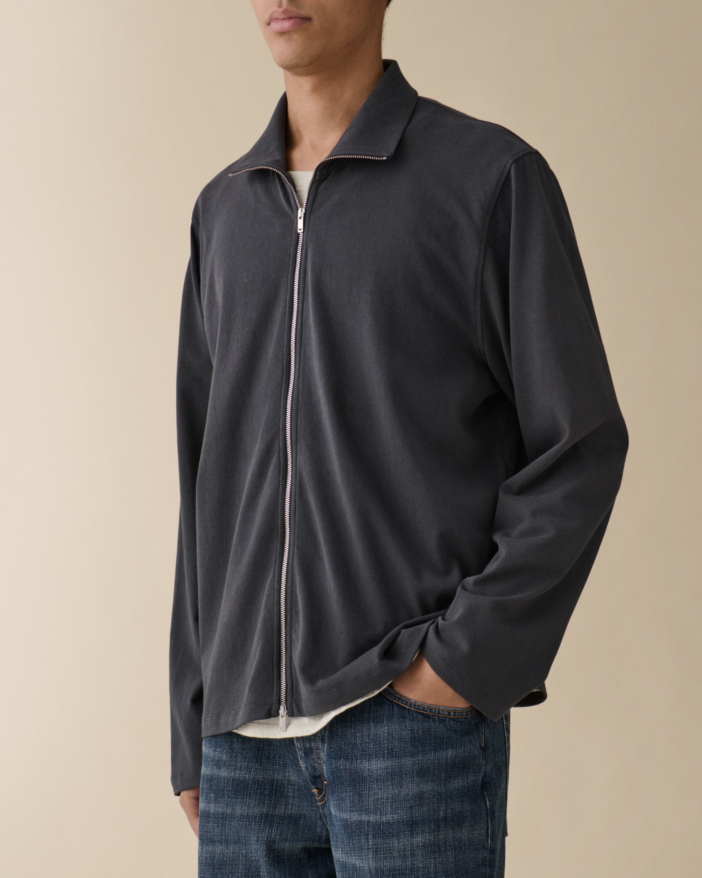 Men's Bosie Blue Grey Zipped Jersey Cardigan - Jeanerica