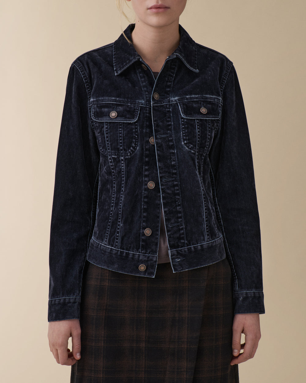 Elsa Blue Grey Flock Corduroy