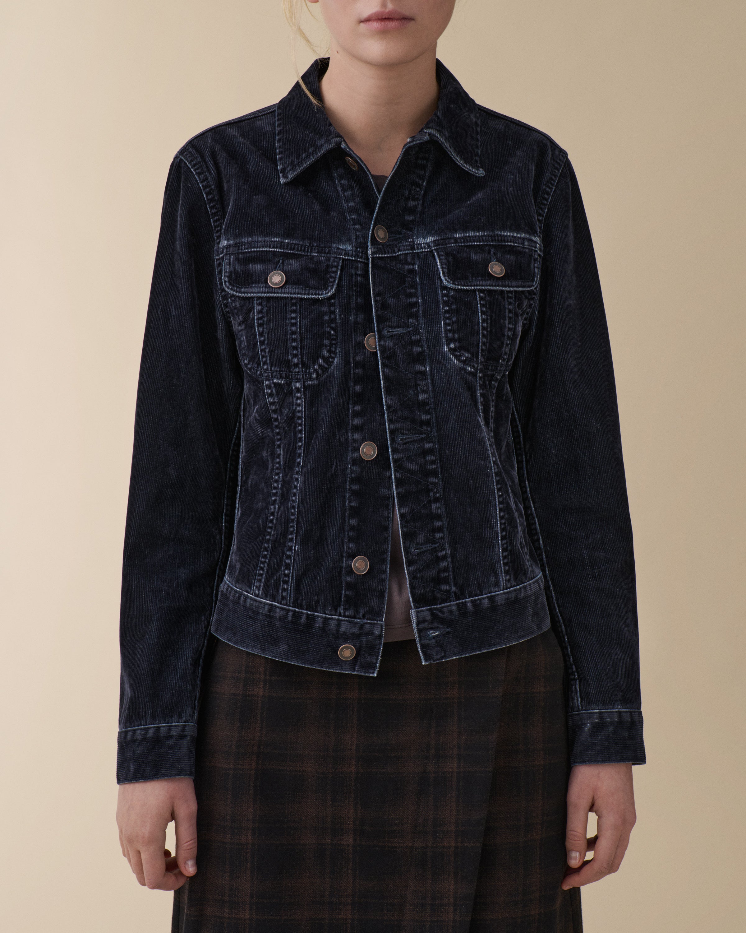 Elsa Blue Grey Flock Corduroy