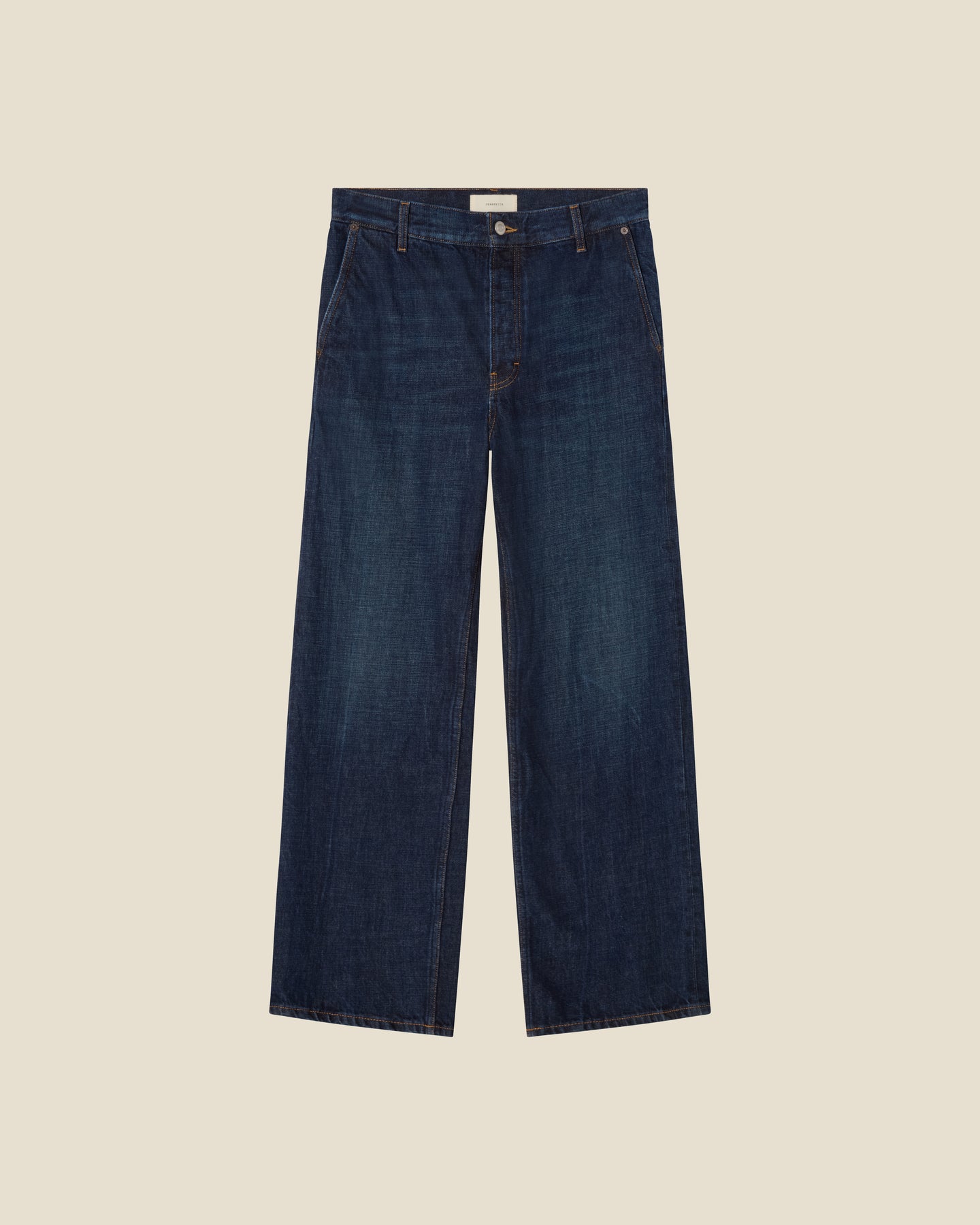 Genua Chino Dark Blue Selvedge flat (beige background)