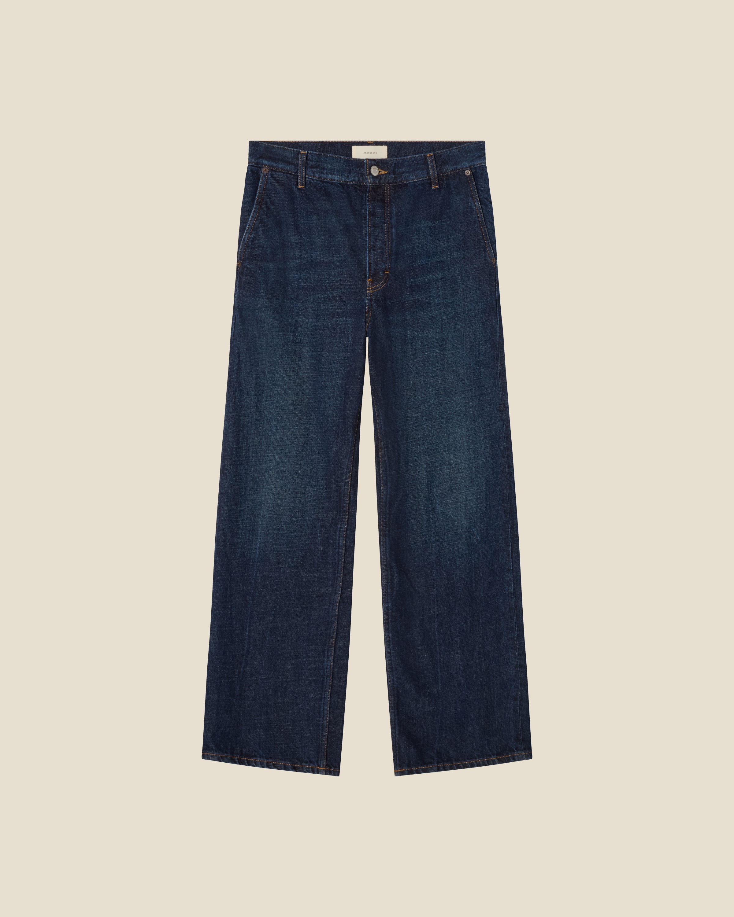 Genua Chino Dark Blue Selvedge flat (beige background)