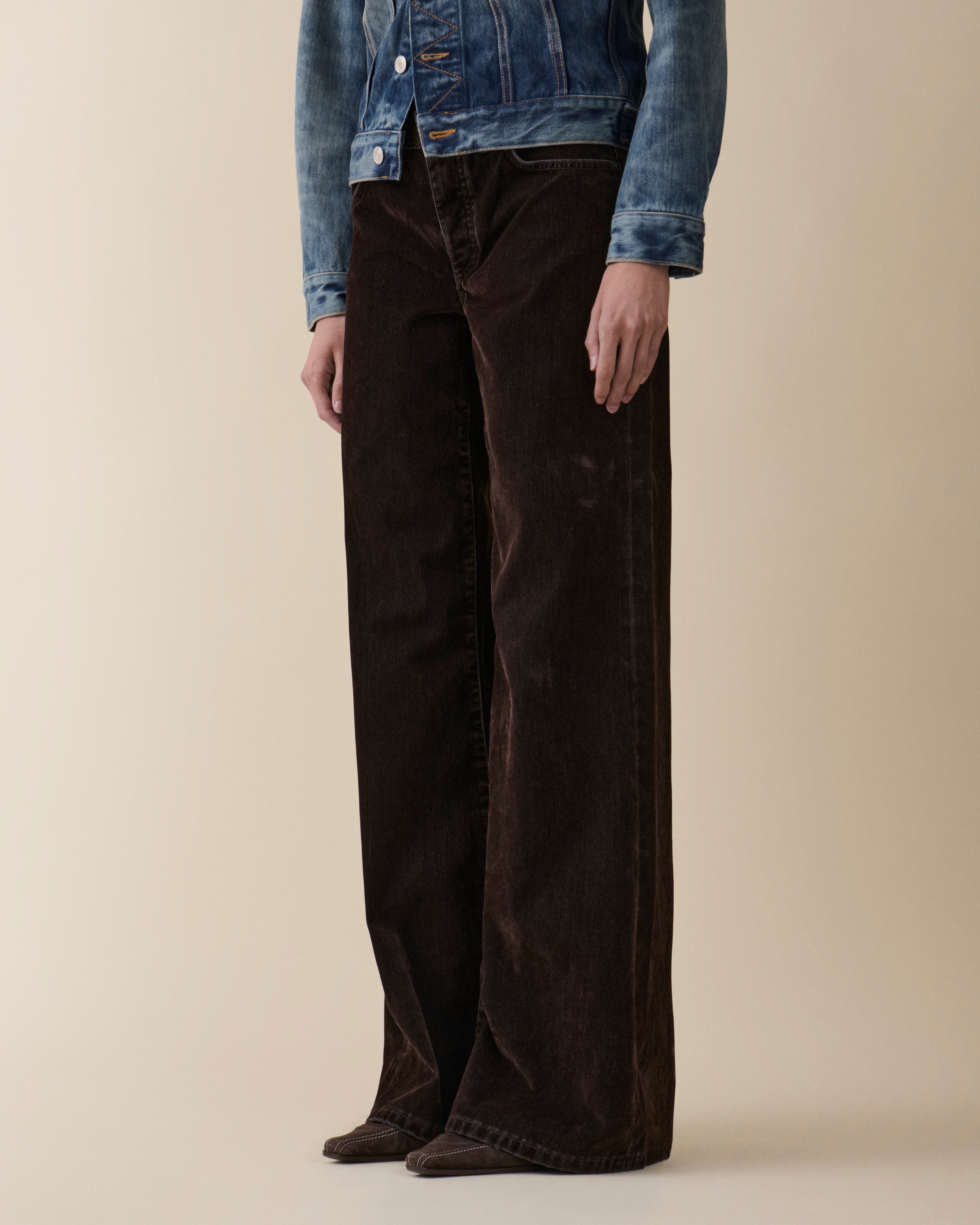 希少 即完売 フミカウチダ Corduroy Straight Pants Kyoto Brown Flock Corduroy Women's Jeans - Jeanerica